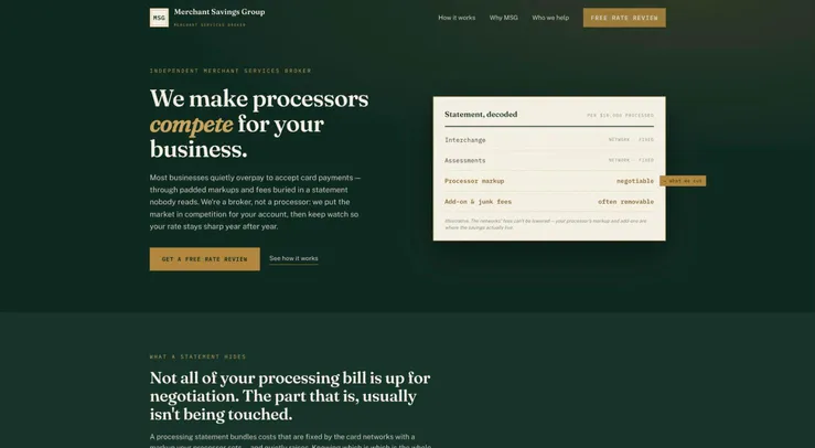 Merchant Savings Group website homepage designed by A1A Creative